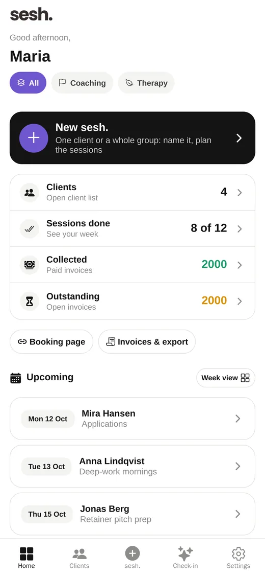 Home dashboard