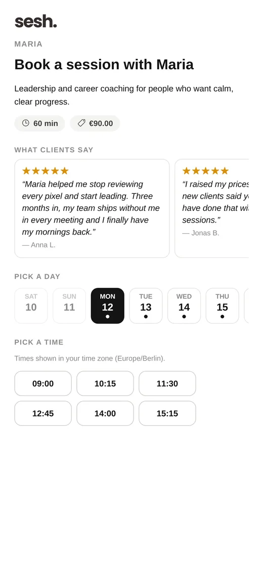 Public booking page